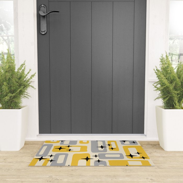 Retro Mid Century Modern Abstract Pattern 226 Yellow and Gray Welcome Mat Gallery Image 3