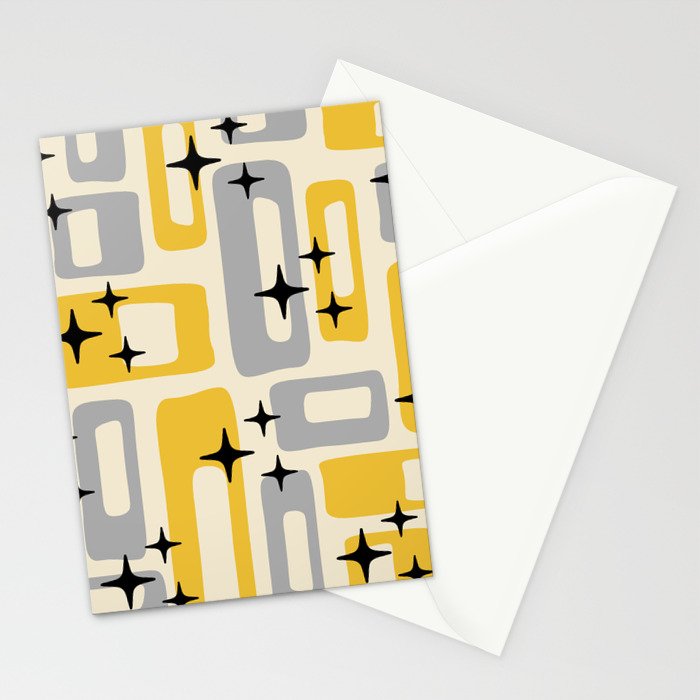 Retro Mid Century Modern Abstract Pattern 226 Yellow and Gray Stationery Card Gallery Image 2