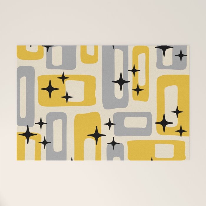 Retro Mid Century Modern Abstract Pattern 226 Yellow and Gray Welcome Mat Gallery Image 1