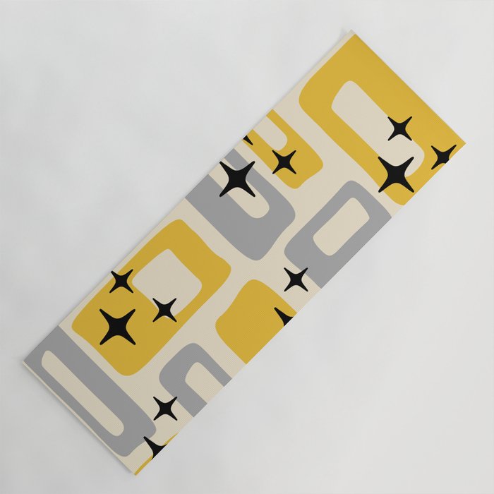 Retro Mid Century Modern Abstract Pattern 226 Yellow and Gray Yoga Mat Gallery Image 1