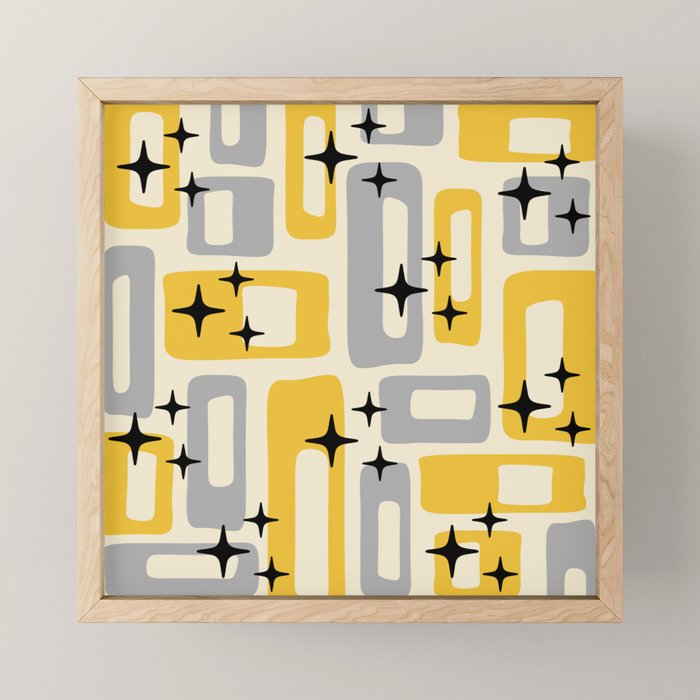 Retro Mid Century Modern Abstract Pattern 226 Yellow and Gray Mini Art Print Gallery Image 1