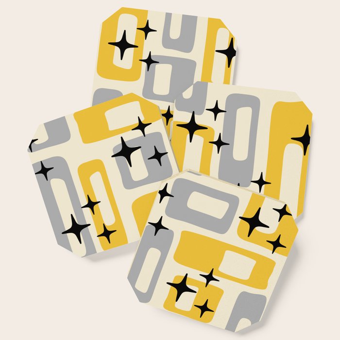 Retro Mid Century Modern Abstract Pattern 226 Yellow and Gray Coaster Gallery Image 1