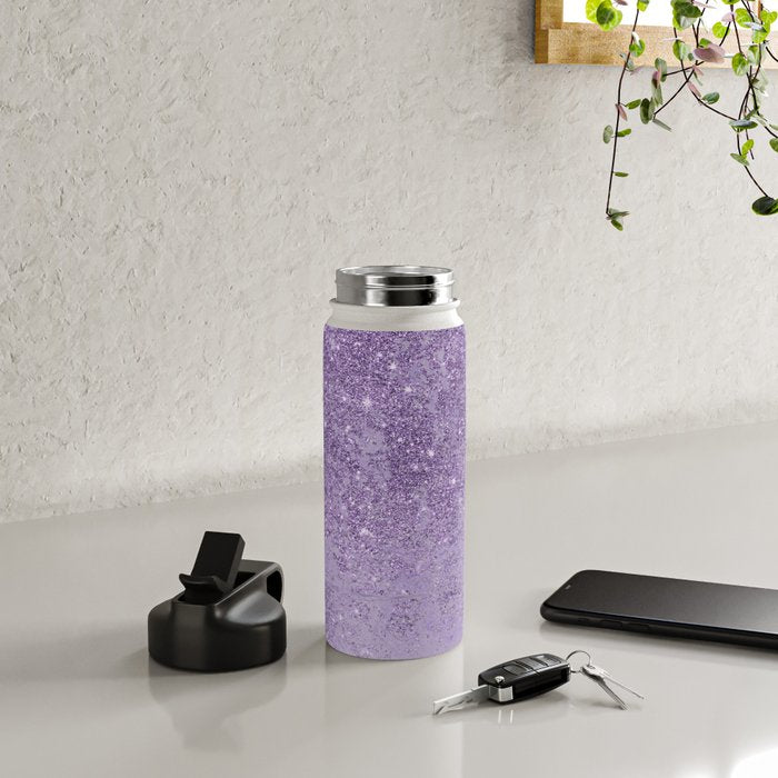 Modern elegant lavender lilac glitter marble Water Bottle Gallery Image 4