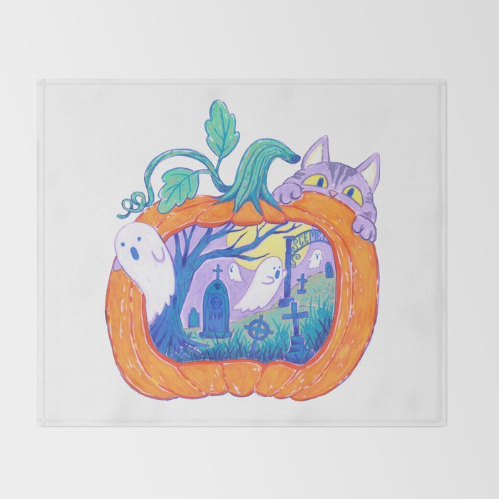 Halloween Pumpkin Graveyard Throw Blanket Gallery Image 2