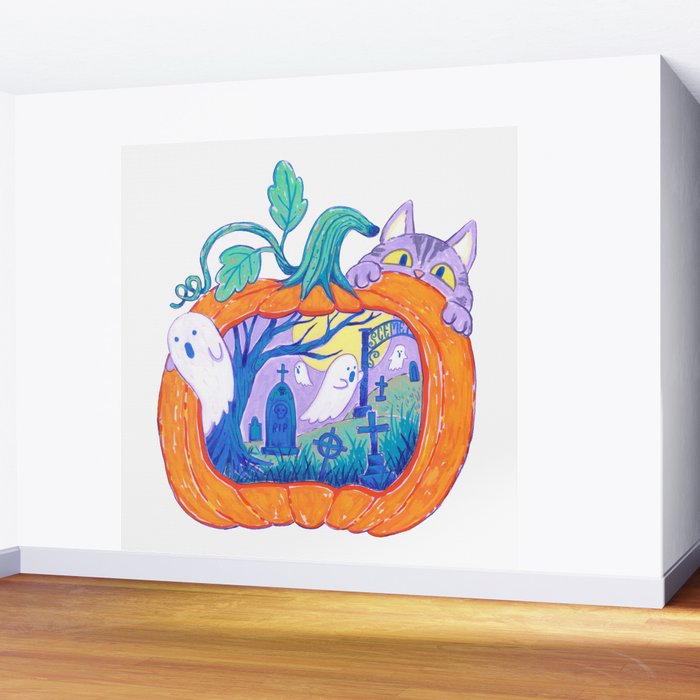 Halloween Pumpkin Graveyard Wall Mural Gallery Image 2