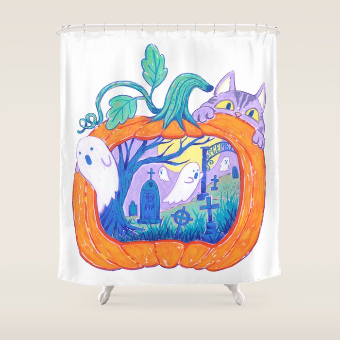 Halloween Pumpkin Graveyard Shower Curtain Gallery Image 1
