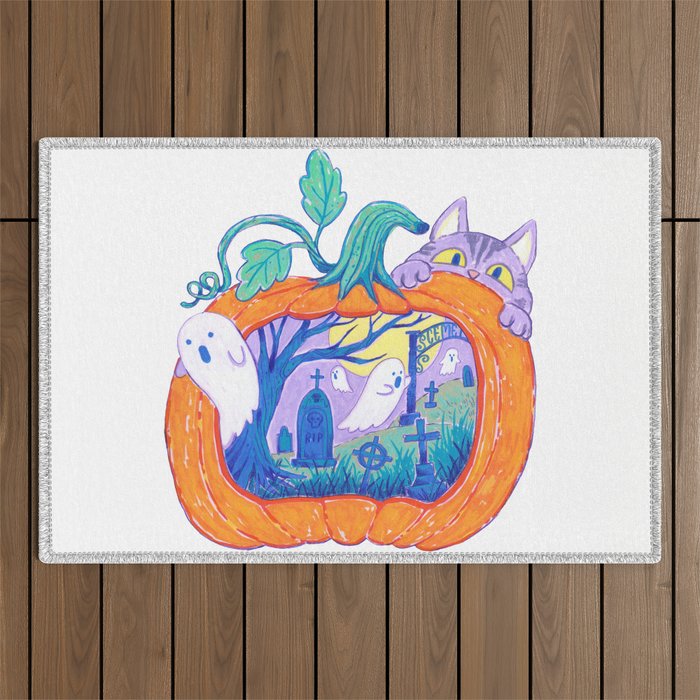 Halloween Pumpkin Graveyard Outdoor Rug Gallery Image 1