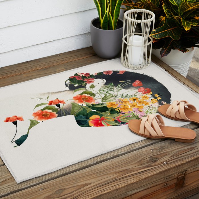 Minimal Collage Floral Portrait 4 Outdoor Rug Gallery Image 2