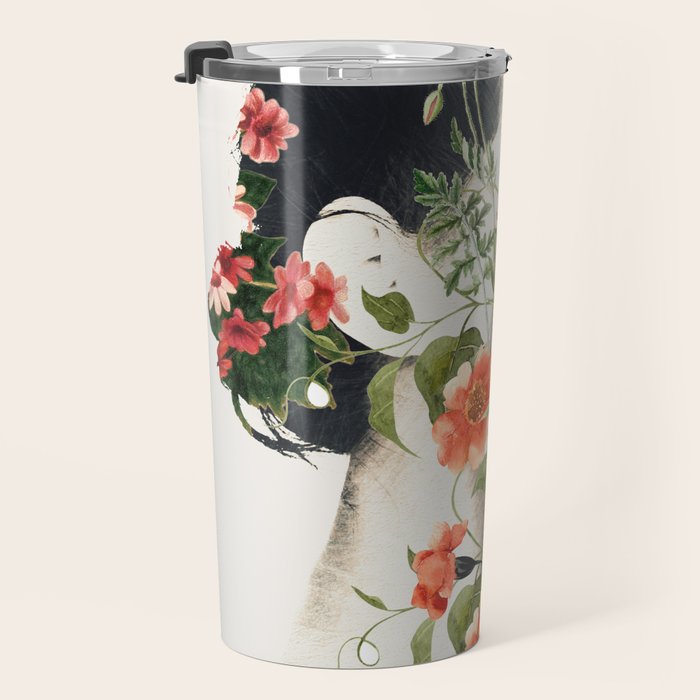 Minimal Collage Floral Portrait 4 Travel Mug Gallery Image 3