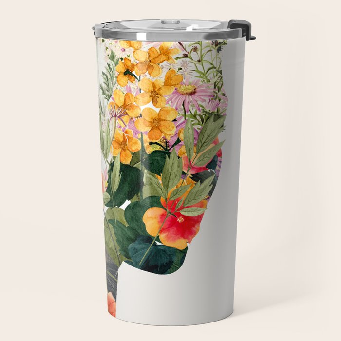 Minimal Collage Floral Portrait 4 Travel Mug Gallery Image 2