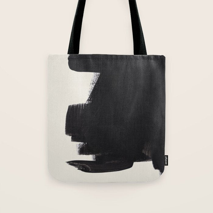 Mid Century Modern Minimalist Abstract Art Brush Strokes Black & White Ink Art Colorfield Tote Bag Gallery Image 1