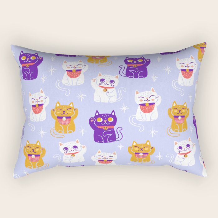 Lucky Waving Kitty Cat Maneki Neko Rectangular Pillow Gallery Image 1