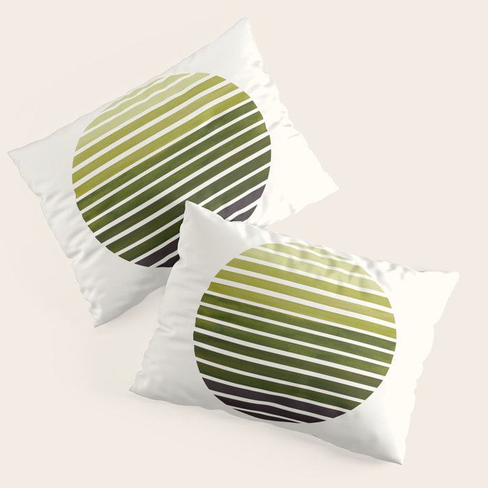 Olive Green Mid Century Modern Minimalist Scandinavian Colorful Stripes Geometric Pattern Round Circ Pillow Sham Gallery Image 3