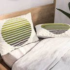 Olive Green Mid Century Modern Minimalist Scandinavian Colorful Stripes Geometric Pattern Round Circ Pillow Sham Gallery Image 2
