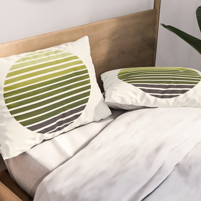 Olive Green Mid Century Modern Minimalist Scandinavian Colorful Stripes Geometric Pattern Round Circ Pillow Sham Gallery Image 2