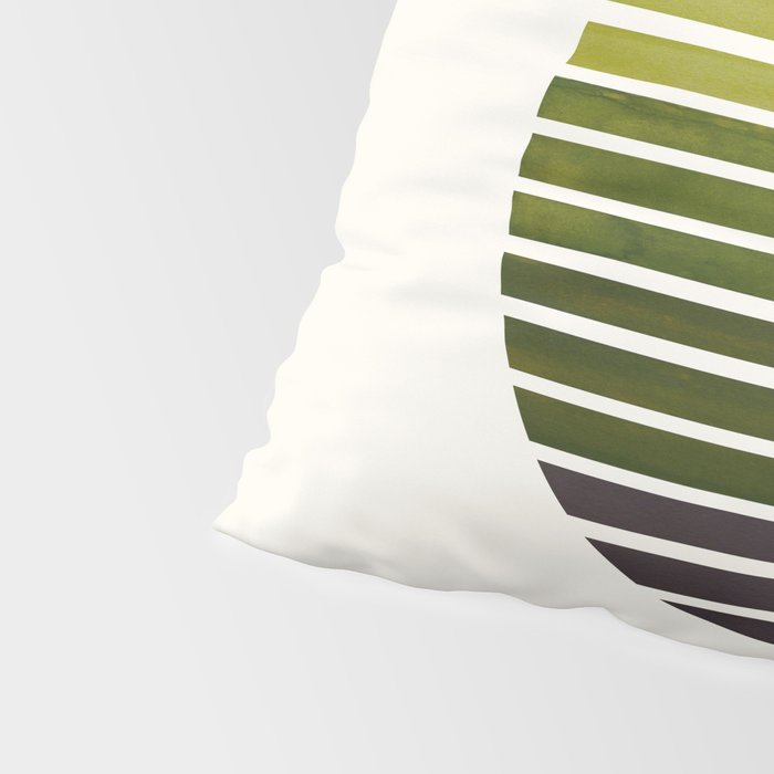 Olive Green Mid Century Modern Minimalist Scandinavian Colorful Stripes Geometric Pattern Round Circ Pillow Sham Gallery Image 4