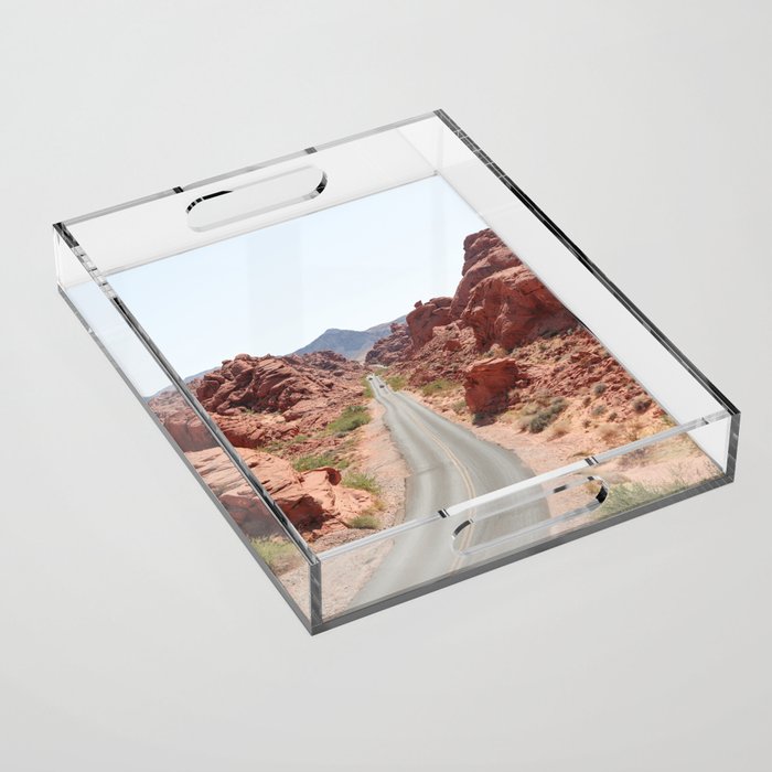 Roads Of Nevada Desert Picture | Valley Of Fire State Park Art Print | USA Travel Photography Acrylic Tray Gallery Image 1