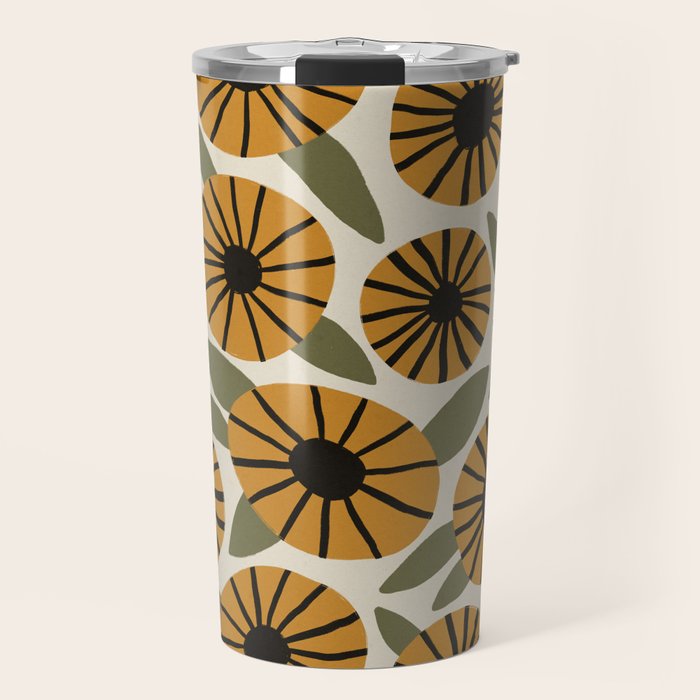 Floral Pattern / Turmeric Yellow & Green Travel Mug Gallery Image 1
