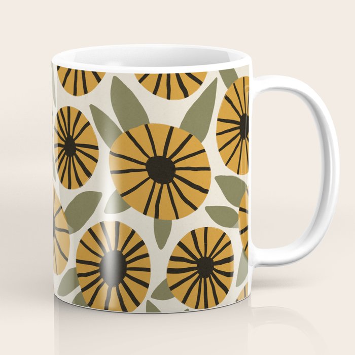 Floral Pattern / Turmeric Yellow & Green Coffee Mug Gallery Image 1