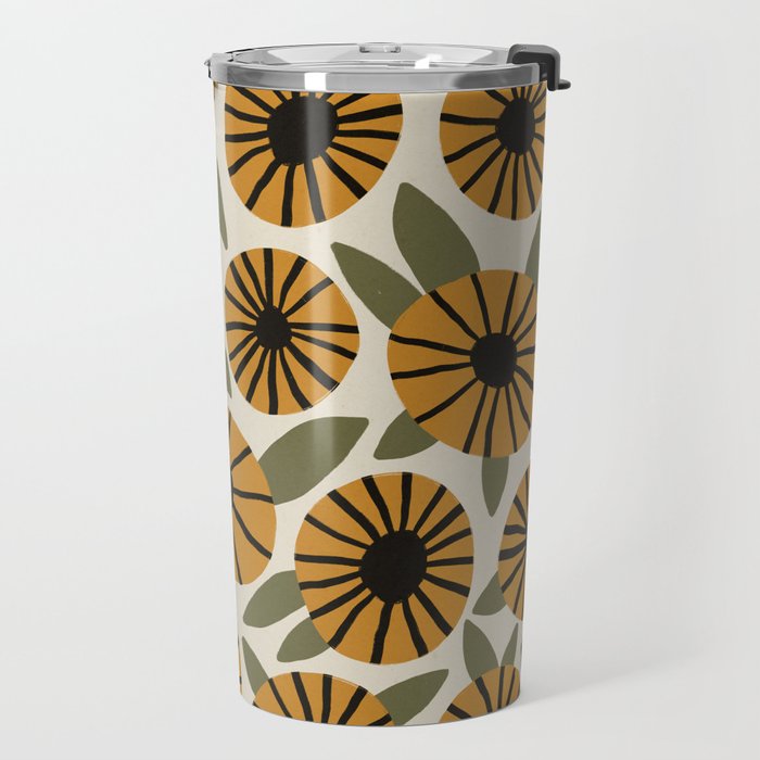 Floral Pattern / Turmeric Yellow & Green Travel Mug Gallery Image 2