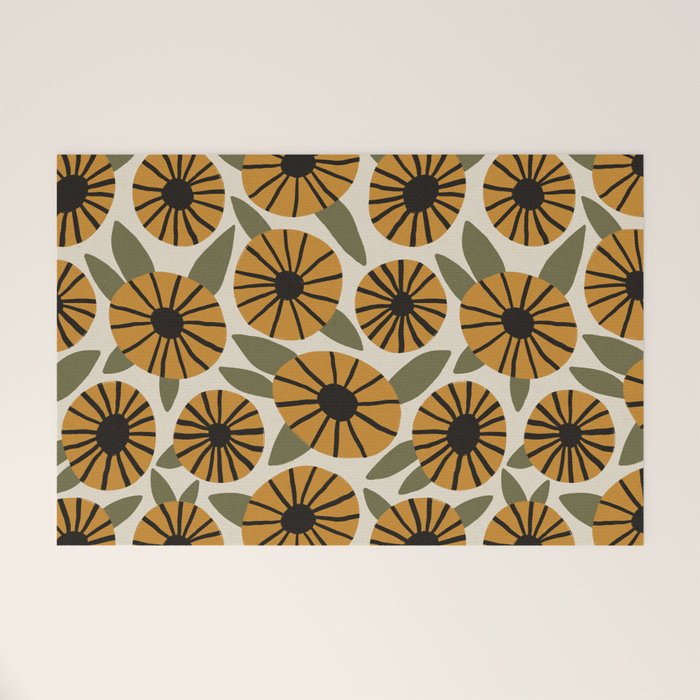Floral Pattern / Turmeric Yellow & Green Welcome Mat Gallery Image 1