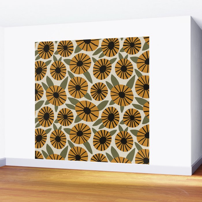 Floral Pattern / Turmeric Yellow & Green Wall Mural Gallery Image 2