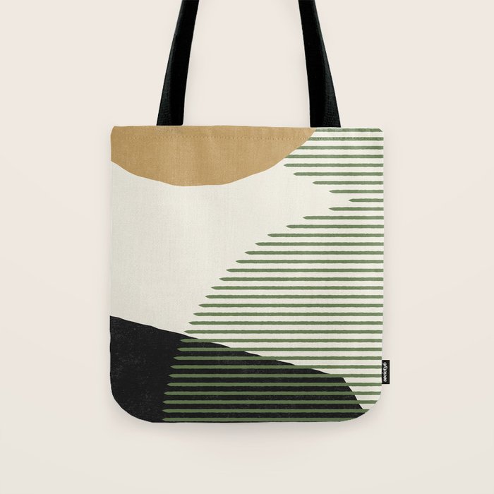 Lines Color Shapes - Gold Green Black Tote Bag Gallery Image 1