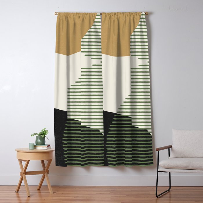 Lines Color Shapes - Gold Green Black Window Curtain Gallery Image 1