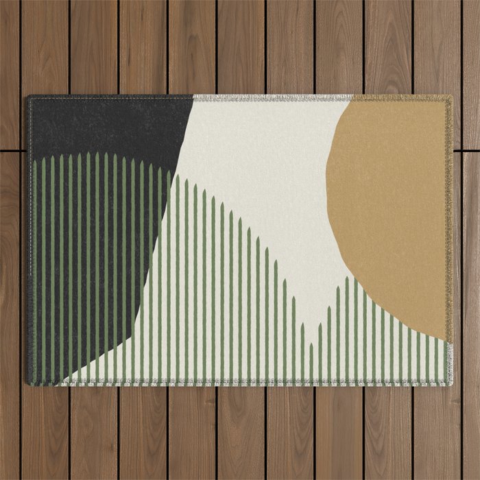 Lines Color Shapes - Gold Green Black Outdoor Rug Gallery Image 1