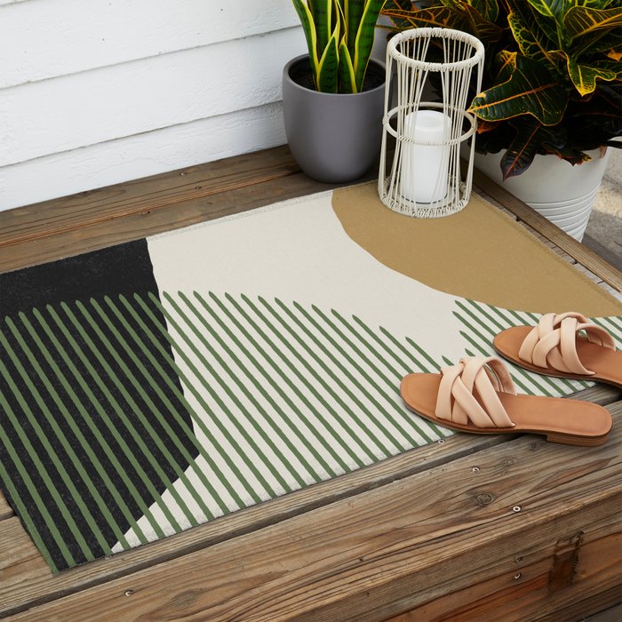 Lines Color Shapes - Gold Green Black Outdoor Rug Gallery Image 2