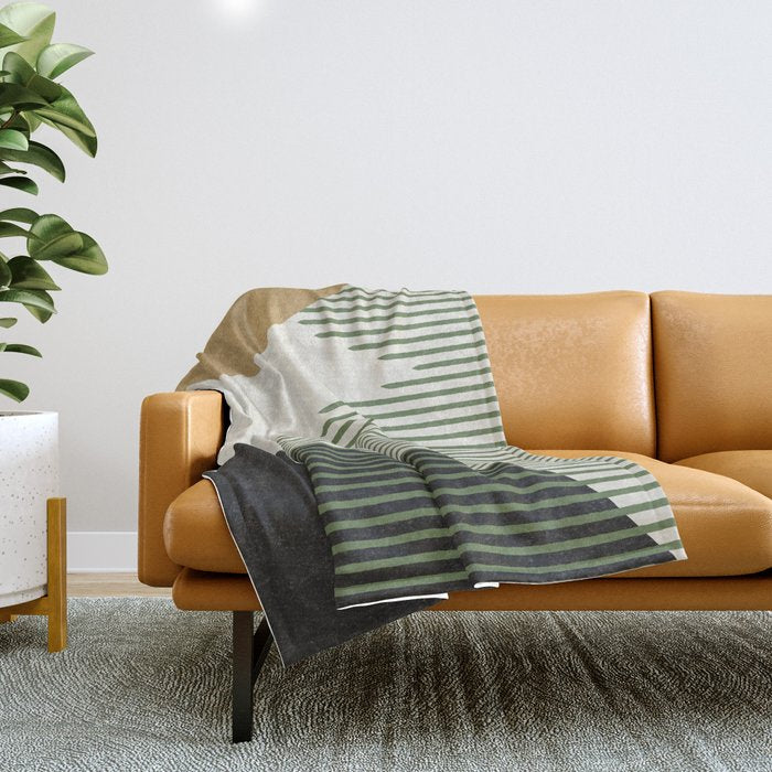 Lines Color Shapes - Gold Green Black Throw Blanket Gallery Image 1