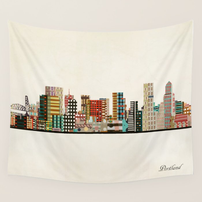 portland skyline Wall Tapestry Gallery Image 1
