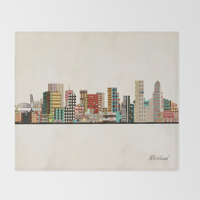 portland skyline Throw Blanket Gallery Image 2