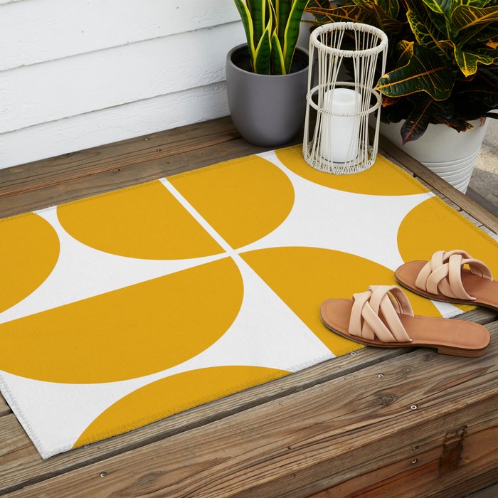 Mid Century Modern Yellow Square Outdoor Rug Gallery Image 2