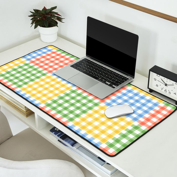 Colorful square gingham grid patchwork print Desk Mat Gallery Image 2