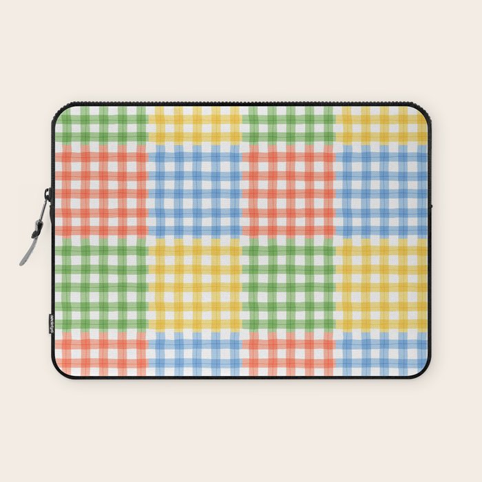 Colorful square gingham grid patchwork print Laptop Sleeve Gallery Image 1