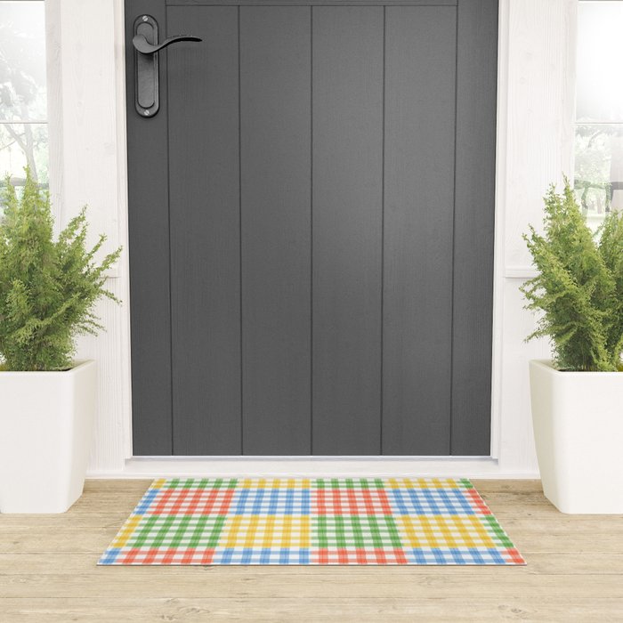 Colorful square gingham grid patchwork print Welcome Mat Gallery Image 3