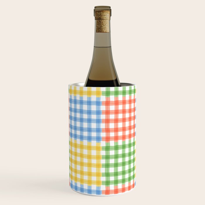 Colorful square gingham grid patchwork print Wine Chiller Gallery Image 1