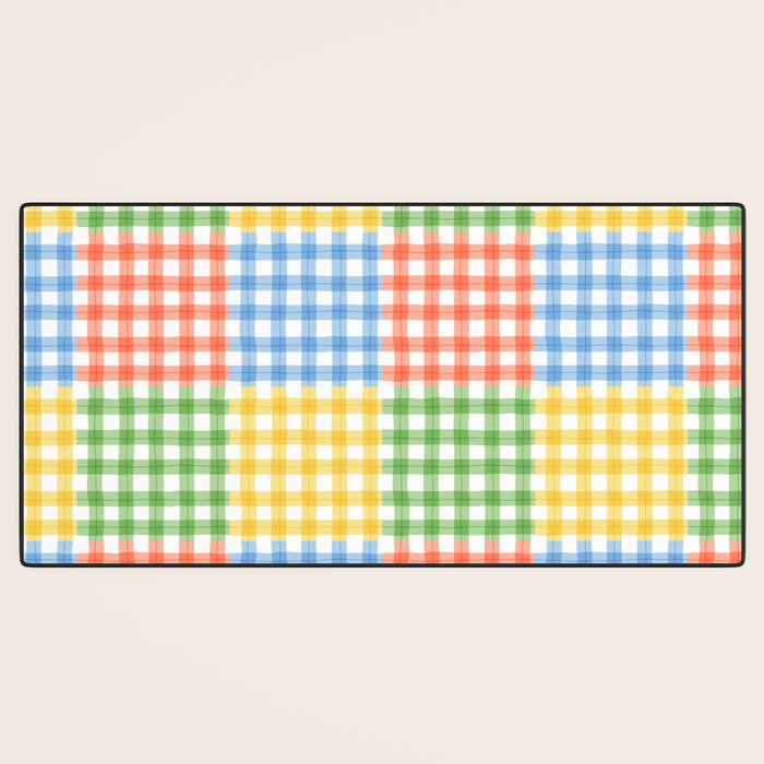 Colorful square gingham grid patchwork print Desk Mat Gallery Image 3