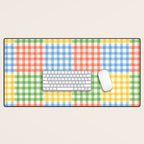 Colorful square gingham grid patchwork print Desk Mat Gallery Image 1