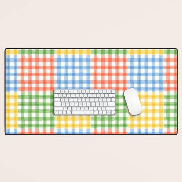 Colorful square gingham grid patchwork print Desk Mat Gallery Image 1