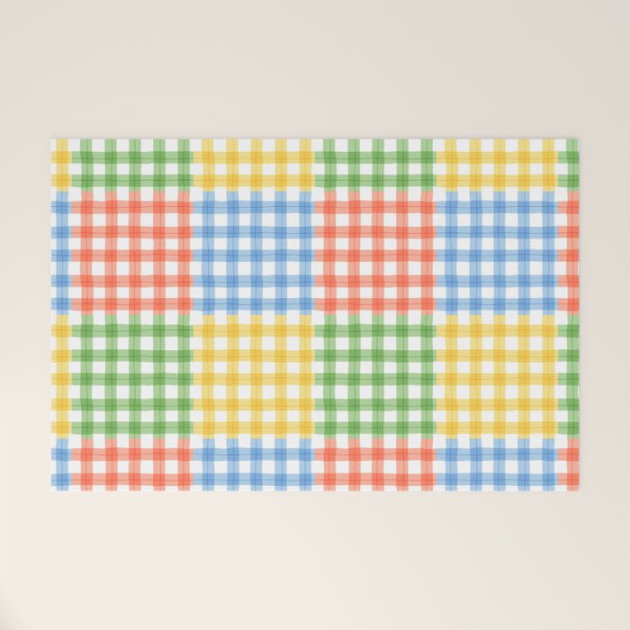 Colorful square gingham grid patchwork print Welcome Mat Gallery Image 1