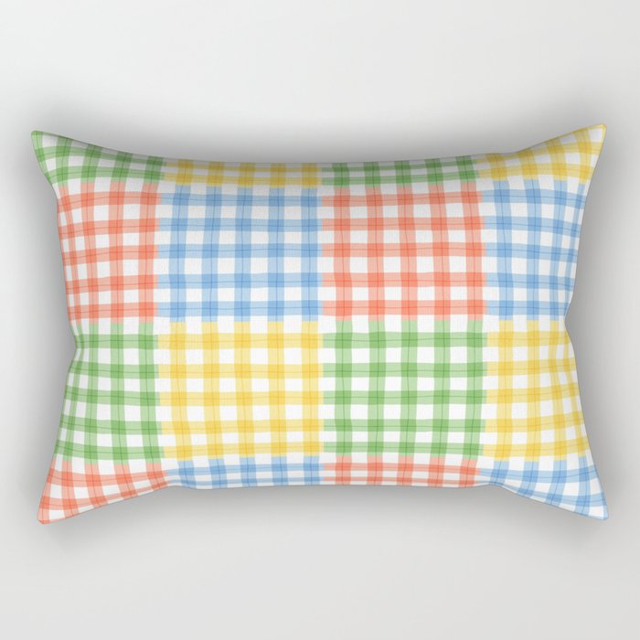 Colorful square gingham grid patchwork print Rectangular Pillow Gallery Image 2