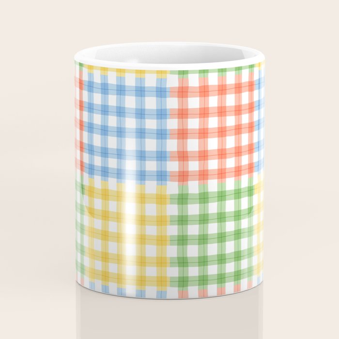 Colorful square gingham grid patchwork print Coffee Mug Gallery Image 4