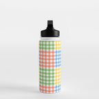 Colorful square gingham grid patchwork print Water Bottle Gallery Image 3
