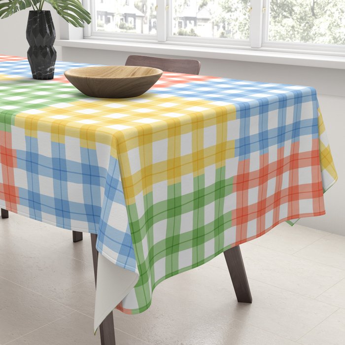 Colorful square gingham grid patchwork print Tablecloth Gallery Image 3