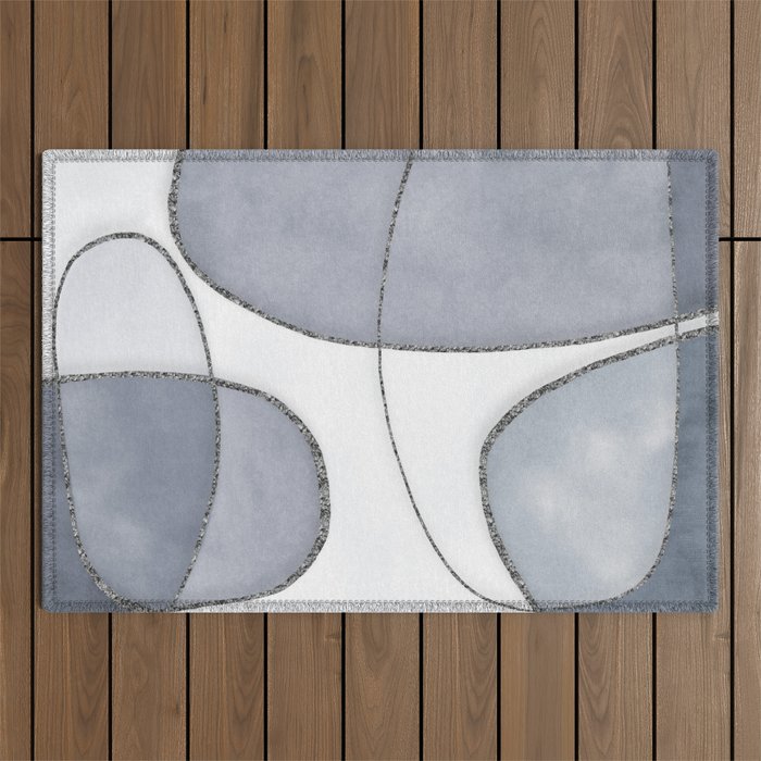 Minimal Blue Grey Shapes Outdoor Rug Gallery Image 1