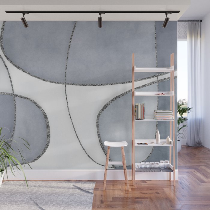 Minimal Blue Grey Shapes Wall Mural Gallery Image 1