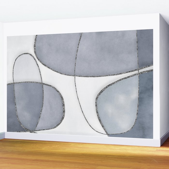 Minimal Blue Grey Shapes Wall Mural Gallery Image 2