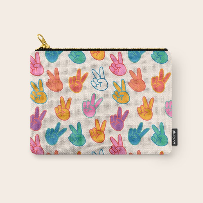 Peace And Victory Hand Sign In Rainbow Colours Pattern Carry All Pouch Gallery Image 1